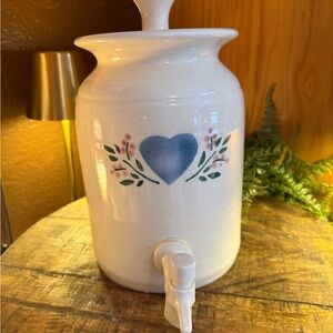 Vintage Stoneware Beverage Dispenser / Water Crock – Blue Heart Pattern